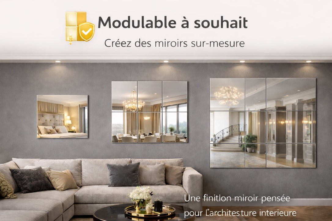 Pack de 14 Plaques Décoratives Aluminium Effet Miroir Argent – 60 × 40 cm – 3 mm – Incassable – Décoration Murale Intérieure