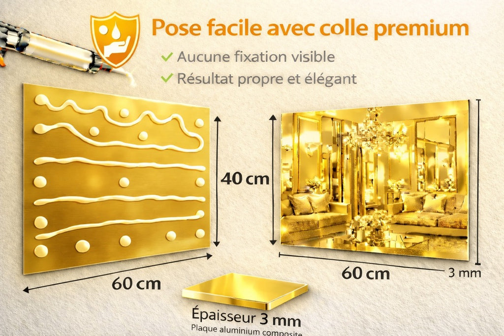 Plaque Décorative Aluminium Effet Miroir Or – 60 × 40 cm – 3 mm – Incassable – Décoration Murale Intérieure