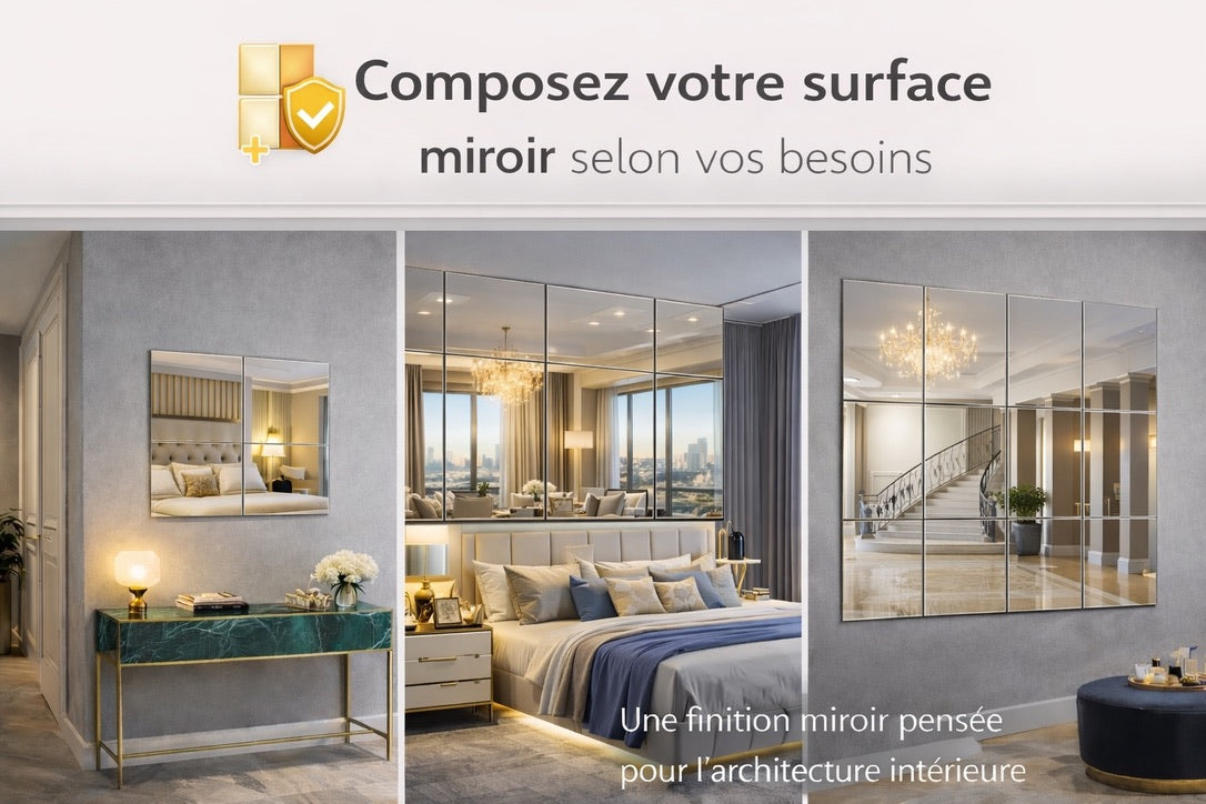 Pack de 14 Plaques Décoratives Aluminium Effet Miroir Argent – 60 × 40 cm – 3 mm – Incassable – Décoration Murale Intérieure