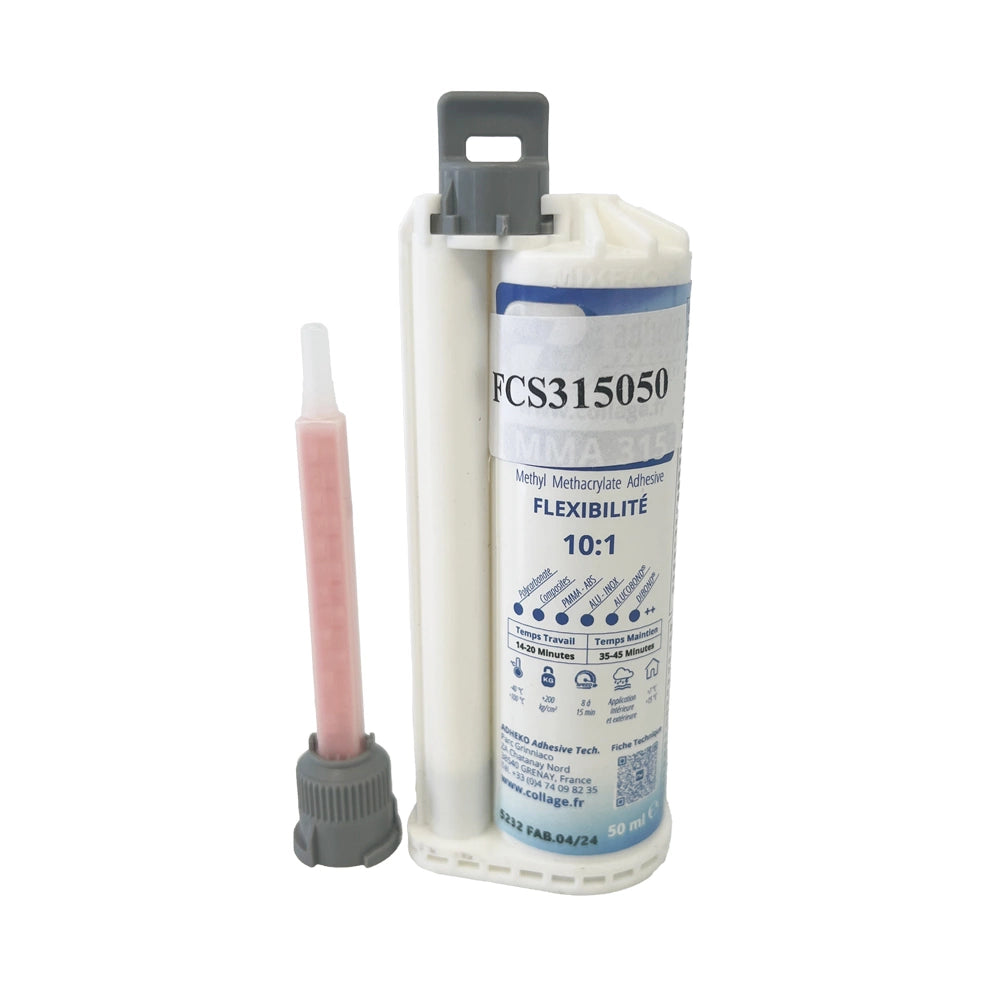 Colle blanche bi-comp. MMA 315 10 : 1 - 50ml + buse