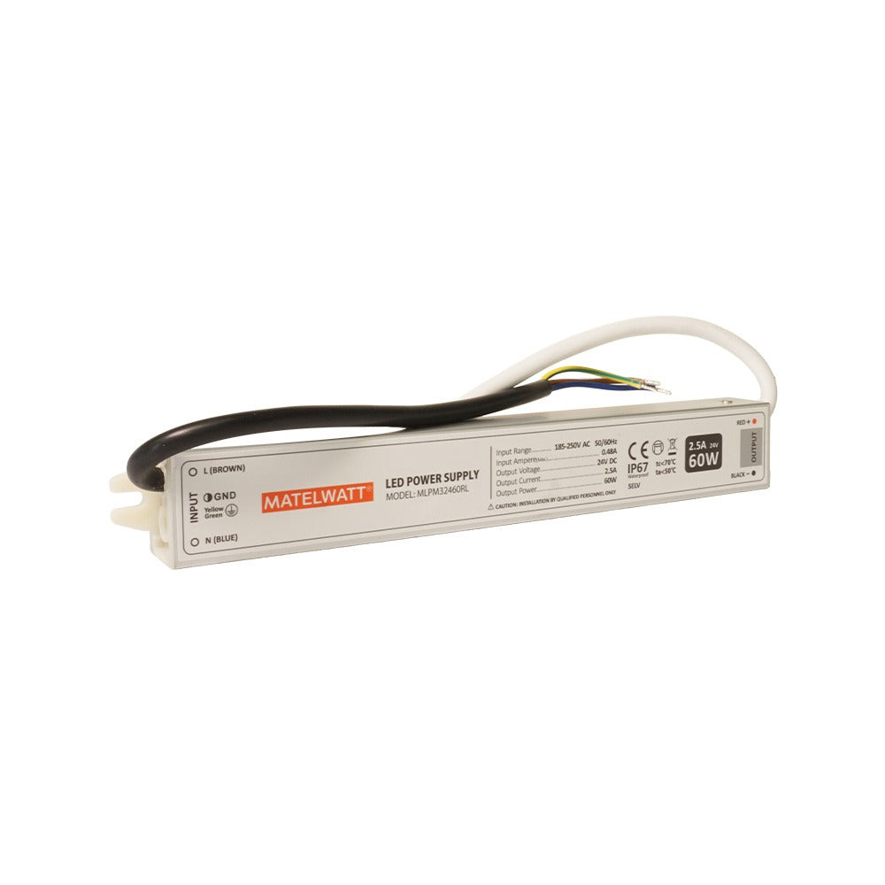 Alimentation MatelWatt 24V Série 3 réduite 60W 222x29x21mm